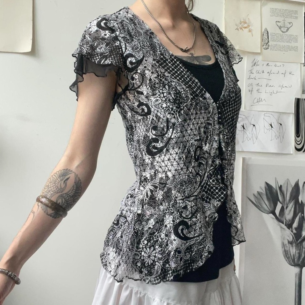 vintage layered lace cardi top